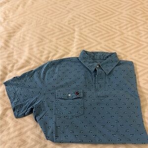 Southern Proper Blue Golf Cart Patterned Polo Shirt - with pocket size small